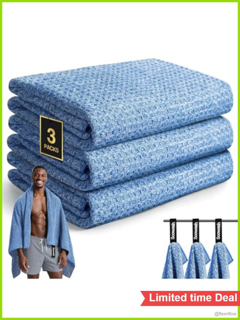 3 Pack Microfiber Sweat Towels 27x55 Quick Dry Waffle Gym Camping Towel